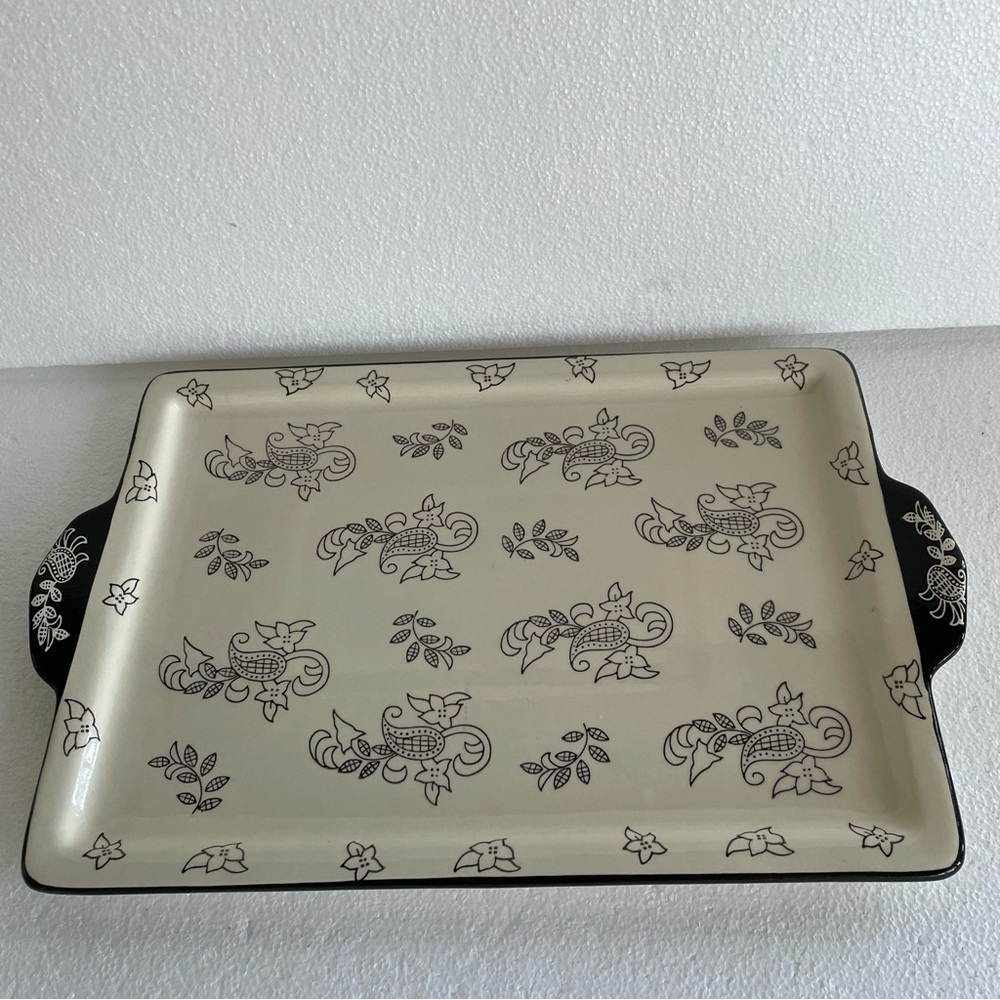 Baum Ceramic serving tray Black and White charcuterie service 16x10.